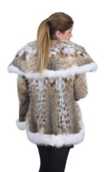 Bobcat Lynx Fur Coat Shoulder Collar with White Fox Fur Cuffs and Trim - Image 2