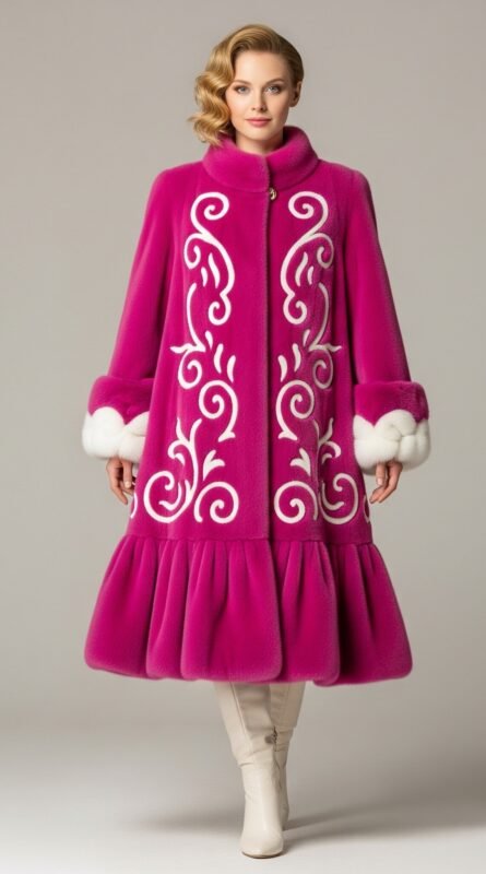 Magenta Sheared Mink 7/8 Coat 3383