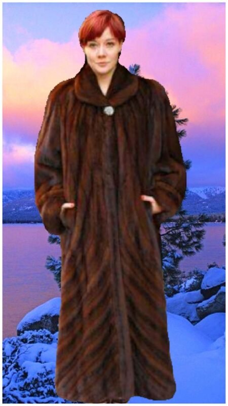 Mahogany Female Mink Coat Full Length Directional Design 8441