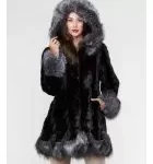 Sculptured Mink Fur Hooded Coat with Fox Fur trim
