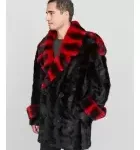 Mink Fur Chinchilla Coats with Print Rex Rabbit Fur in Red