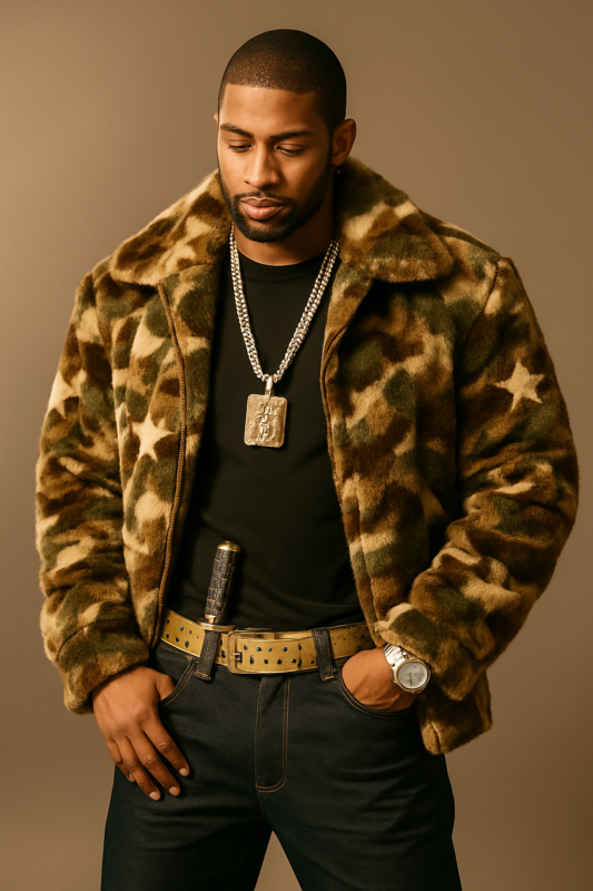 Men's Army Fatigue Mink Fur Jacket 8800