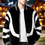 Men's Black and White Mink Bomber Jacket 8333