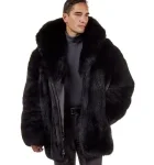 Mid Length Black Fox Fur Coat for Men