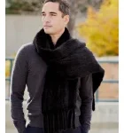 Men's Black Knit Mink Fur Scarf with Tassels