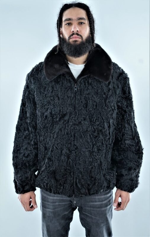 Mens Black Persian Jacket Black Mink Fur Collar 5122