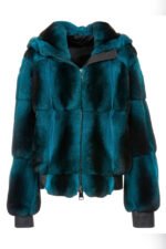 Men's Blue Black Chinchilla Hooded Bomber Jacket