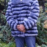 Men's Blue Dyed Rex Rabbit Chinchilla Design Jacket 84339