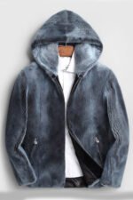 Blue Jean Colored Hooded Mink Fur Coat - Image 3