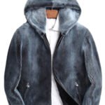 Blue Jean Colored Hooded Mink Fur Coat