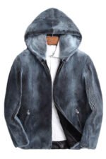 Blue Jean Colored Hooded Mink Fur Coat