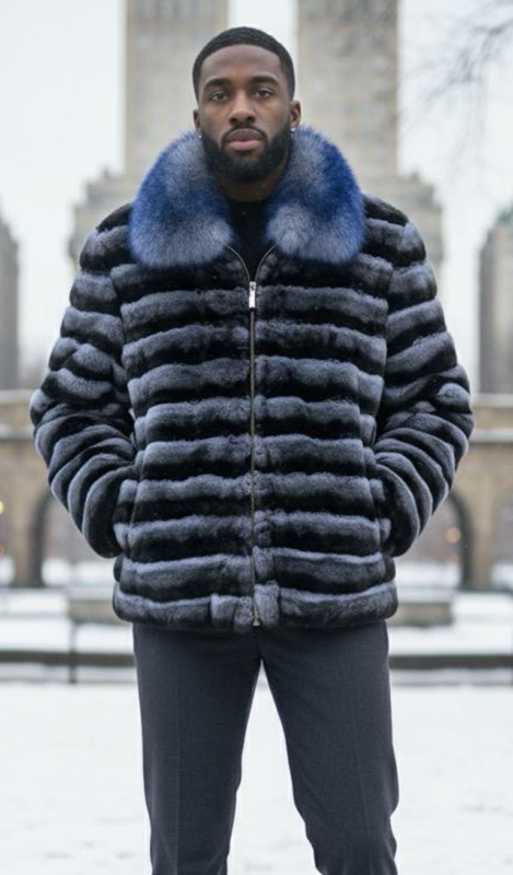Mens Blue Rex Rabbit Jacket Fox Collar 47474