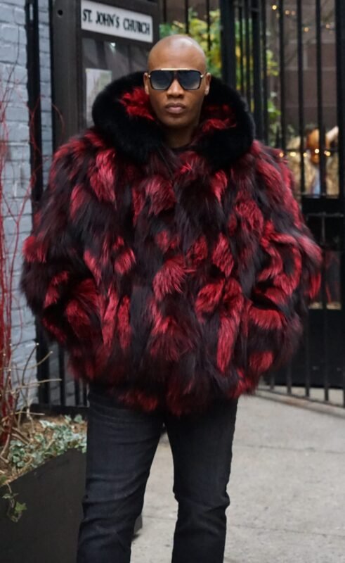 Men's Burgundy Fox Jacket Hooded 4747