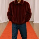 Men's Burgundy Mink Bomber Fur Jacket 9002