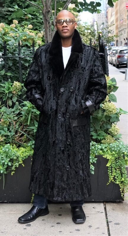 Men's Classic Black Persian Coat Mink Collar 76543