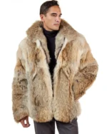 Mid Length Coyote Fur Coat for Men