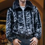Mens Diamond Mink Fur Bomber Jacket 7443