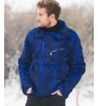 Rabbit Fur Biker Jacket in Blue
