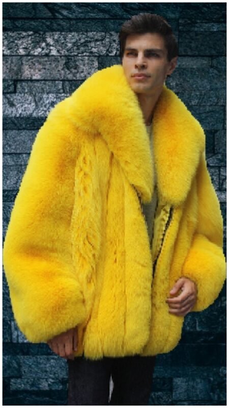 Men's Fox Bomber Fur Jacket Yellow 67854