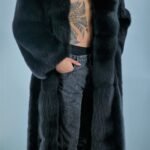 Men's Full Length Black Fox Coat 3726