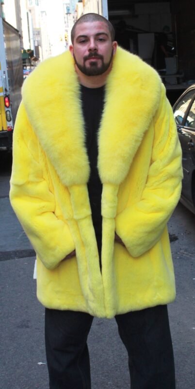 Men's Fur Yellow Rex Rabbit Stroller Matching Fox Collar 44333