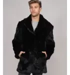 Horizon Black Men's Genuine Rabbit Fur Coat
