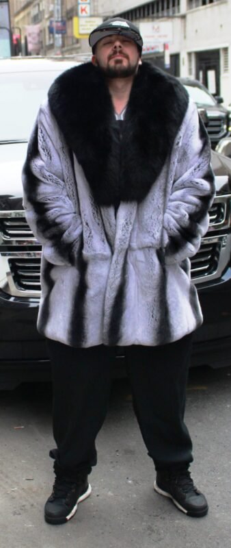 Men's Gray Rex Rabbit Stroller Black Fox Collar 74746