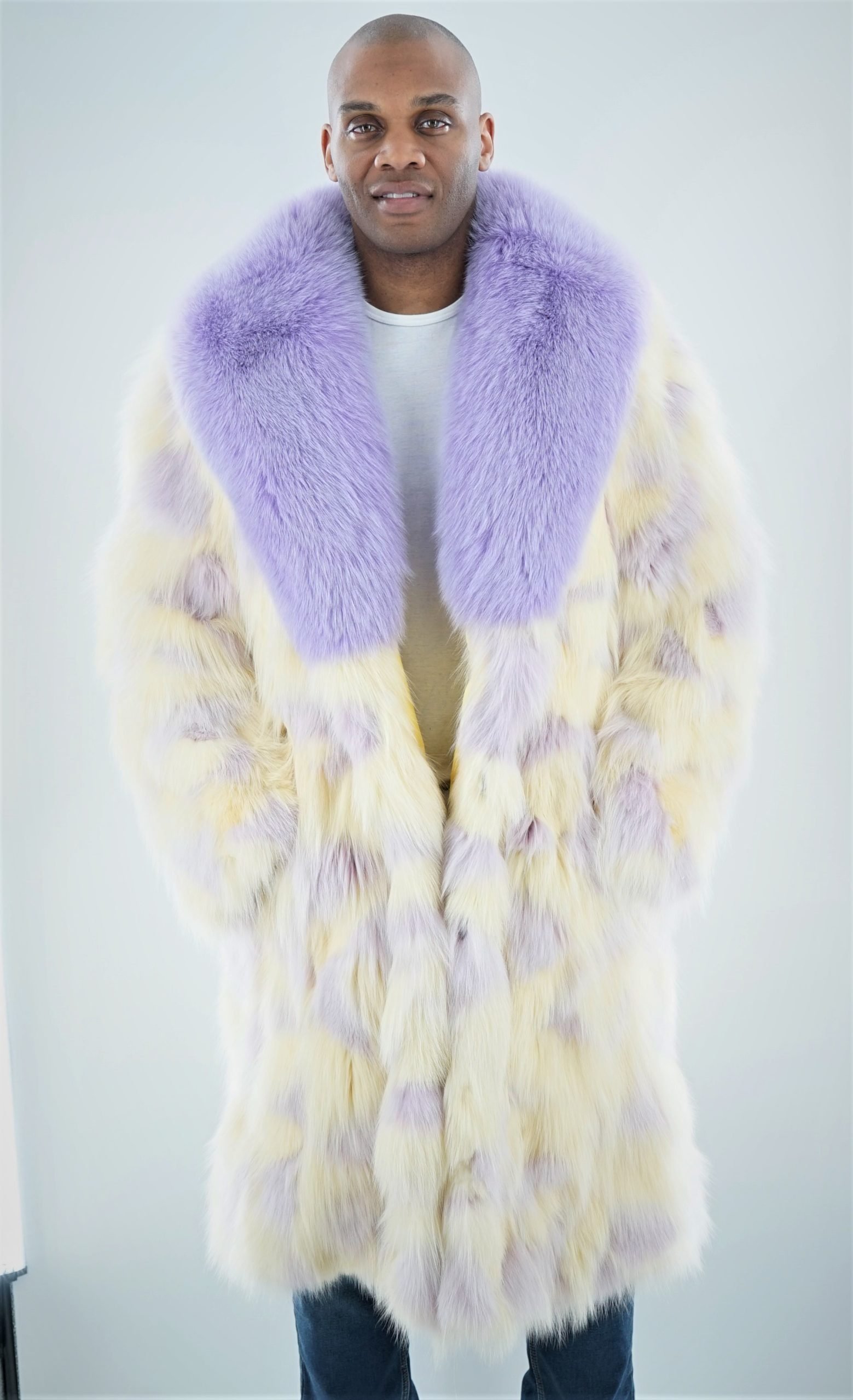 Men's Lavender and Yellow Fox Fur Coat 1232 Men's Lavender and Yellow Fox Fur Coat 1232