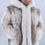 Mens Lynx Jacket with Hood White Fox Fur Trim 5543