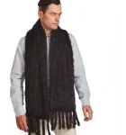 Men's Mahogany Knit Mink Fur Scarf with Tassels