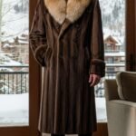 Men's Mahogany Long Mink Coat Fox Collar 4533