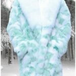 Mens Mint Green Fox Fur Coat White Fox Fur Collar 6745