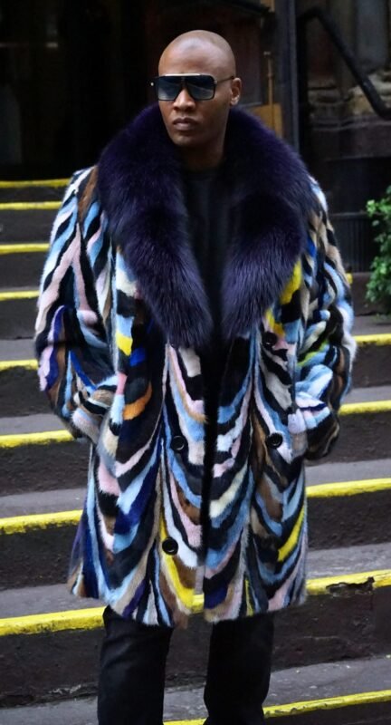 Men's Multi Colored Mink Stroller Purple Fox Collar 88844