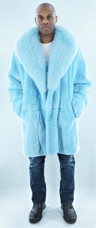 Men's Powder Blue Rex Rabbit Stroller Fox Collar 388378