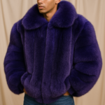 Men's Purple Dyed Fox Fur Bomber Jacket 7766
