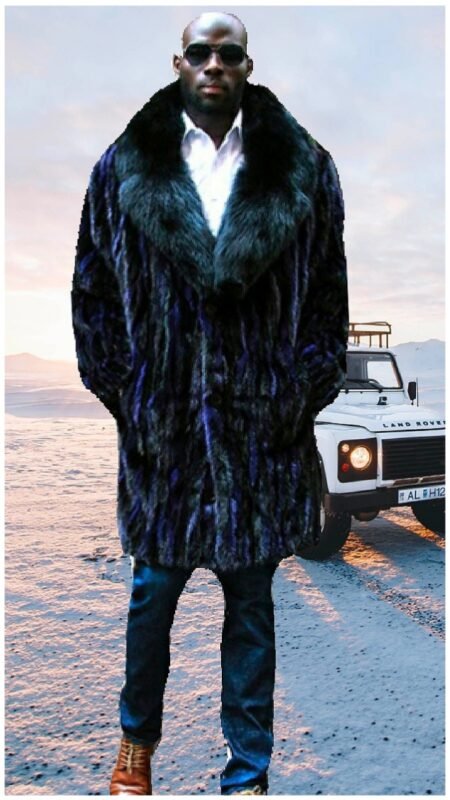 Men's Purple Ranch Mink Stroller Black Fox Collar 88332