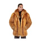 Mid Length Red Fox Fur Coat for Men