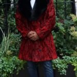 Men's Red Persian Lamb Stroller Black Fox Collar 92837