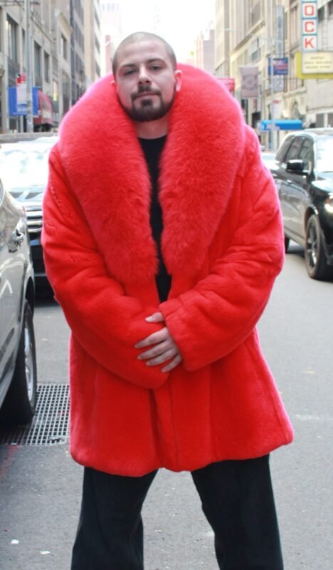 Men's Red Rex Rabbit Stroller Red Fox Collar 37736