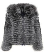 Mens Reversible Silver Fox and Leather Bomber Jacket Hooded