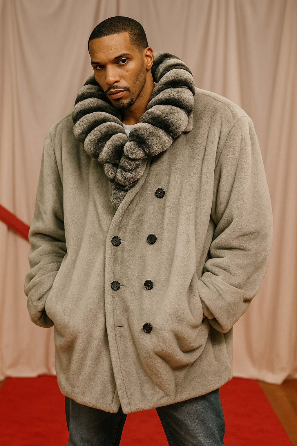 Men's Sapphire Mink Fur Stroller Chinchilla Fur Collar 8855 Men's Sapphire Mink Fur Stroller Chinchilla Fur Collar 8855