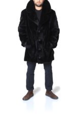 Black Sheared Mink Fur Trench Coat With Notched Collar - Image 4