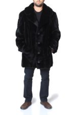 Black Sheared Mink Fur Trench Coat With Notched Collar - Image 5
