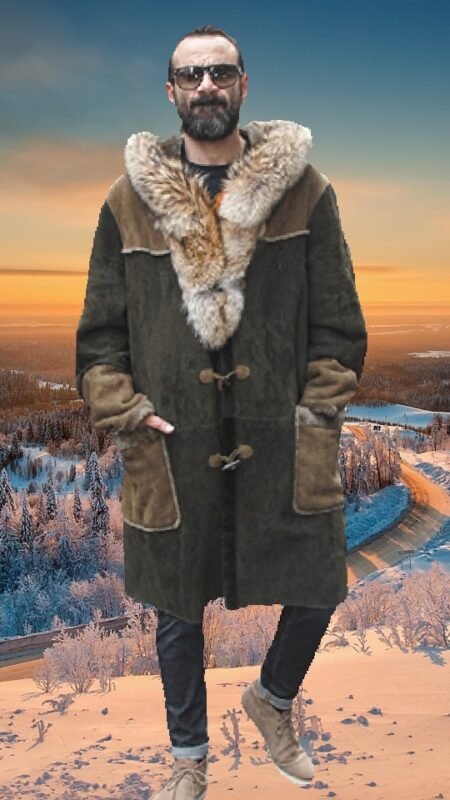 Mens Shearling Coat with Hood 4322