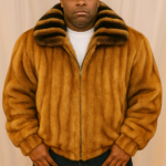 Men's Whiskey Mink Bomber Jacket Chinchilla Whiskey Wing Collar 1309