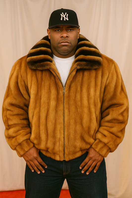 Men's Whiskey Mink Bomber Jacket Chinchilla Whiskey Wing Collar 1309