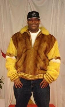 Mens Whiskey Mink Fur Bomber Jacket Yellow White Mink Fur Trim 8899