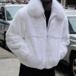 Men's White Rex Fur Bomber Jacket 46647