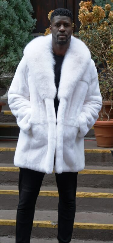 Men's White Rex Rabbit Stroller White Fox Collar 33356