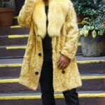Men's Yellow Persian Lamb Fur Coat Fox Collar 3332
